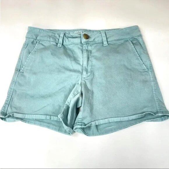 American Eagle Womens MIDI Short Shorts Size 2 Twill Super Stretch Blue - Picture 1 of 13